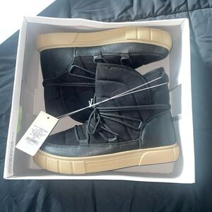 a new day Black Ankle Boots with Tan Soles